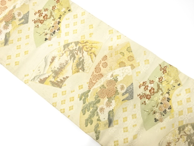 アンティーク　地紙に松・菊・枝梅模様織り出し名古屋帯（材料）